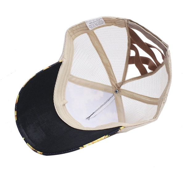 New Fashion Women High Sunflower   Ponytail Baseball cap UPF