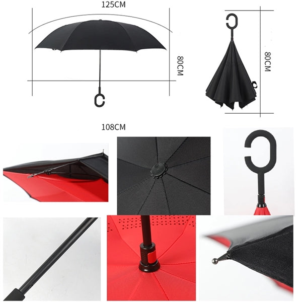 Double Layer Car Reverse Umbrella With C-Shaped Handle