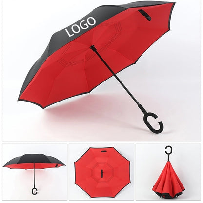Double Layer Car Reverse Umbrella With C-Shaped Handle