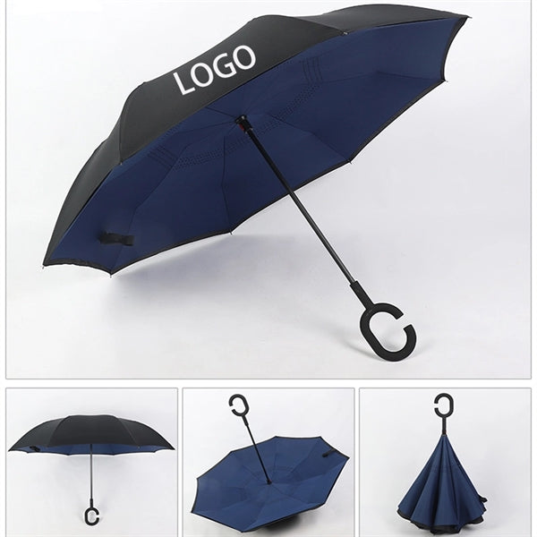 Double Layer Car Reverse Umbrella With C-Shaped Handle
