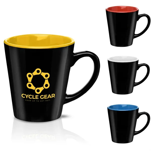 Contrasting color silkscreen ceramic cup.