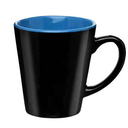 Contrasting color silkscreen ceramic cup.