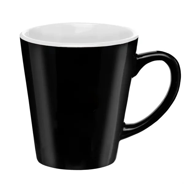 Contrasting color silkscreen ceramic cup.