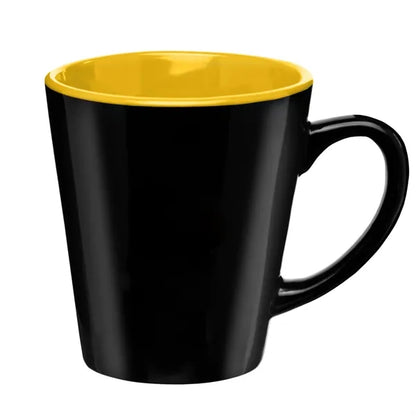 Contrasting color silkscreen ceramic cup.