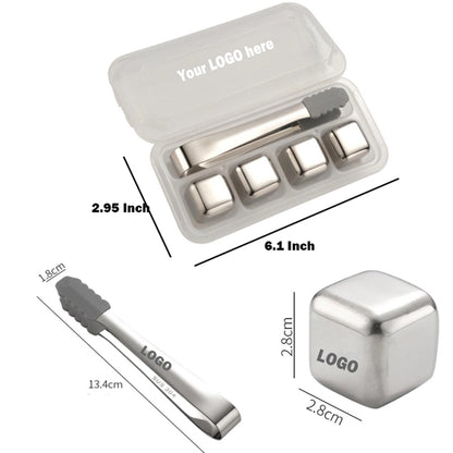4pcs Stainless Steel Ice Cubes with Clip