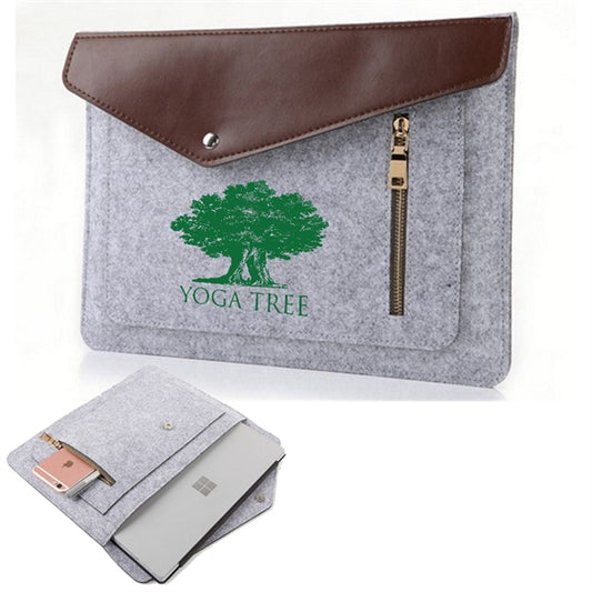 Clamshell Felt Laptop Sleeve w/Button Closure & Zipper Pouch