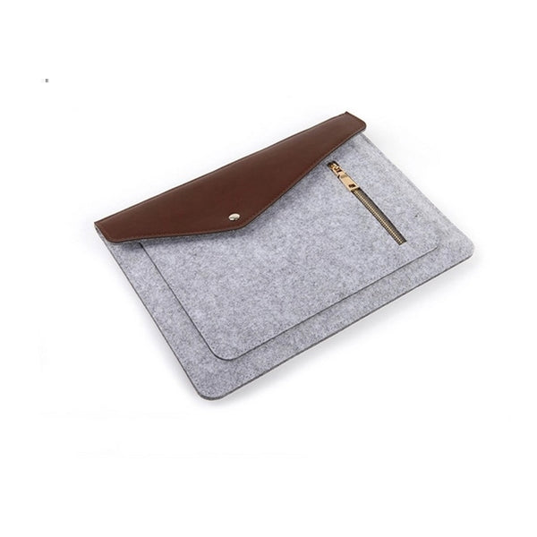 Clamshell Felt Laptop Sleeve w/Button Closure & Zipper Pouch