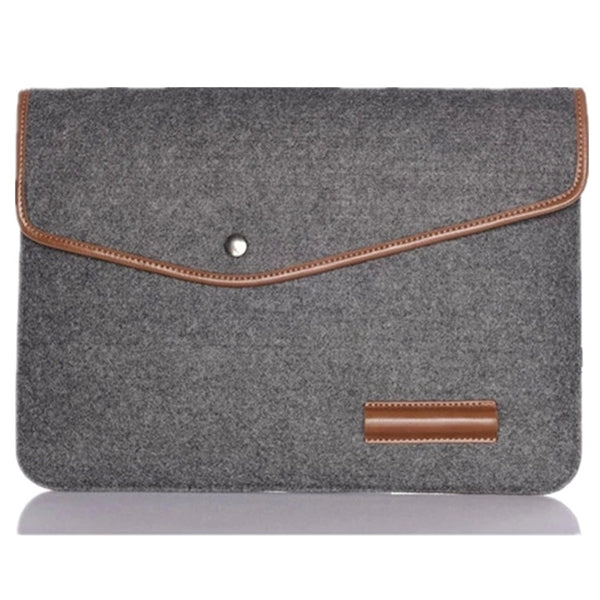 Felt Laptop Sleeve w/ Leather Rim Flip Top & Button Closure
