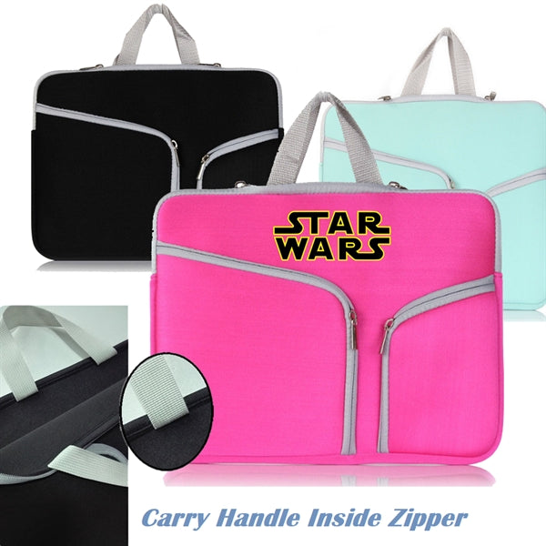 Neoprene Laptop Sleeve w/ 3 Zipper Compartments & Handle