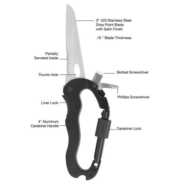 Foldable 4 in 1 Multi-tool Carabiner Pocket Knife