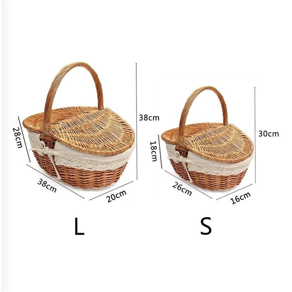 Wicker  Picnic Baskets Woven Willow Basket with Lid handle