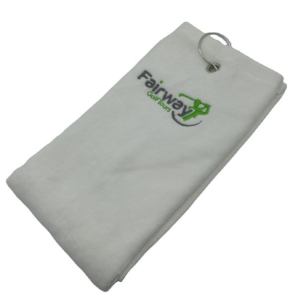 450G 100% Cotton Embroidered Golf Towel w/ Carabiner 15.5 "