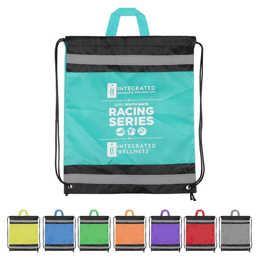 Reflective Sports Drawstring Backpack w/Carrying Handle