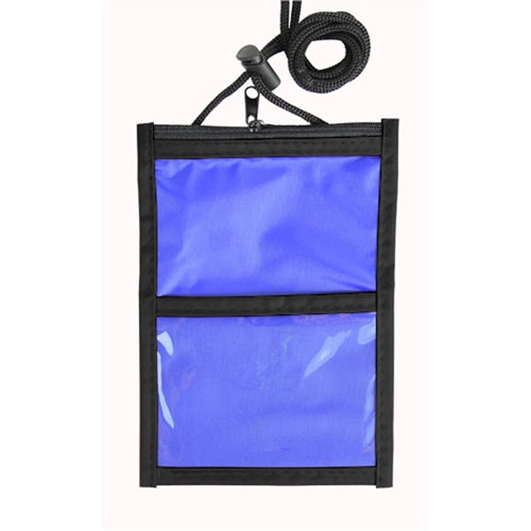 Two Tone Neck wallet pouch w/ front zipper & printed Lanyard