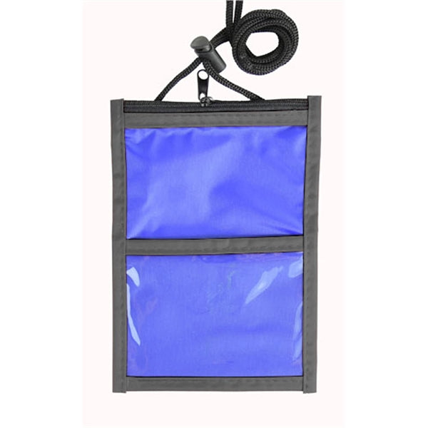 Two Tone Neck wallet pouch w/ front zipper & printed Lanyard
