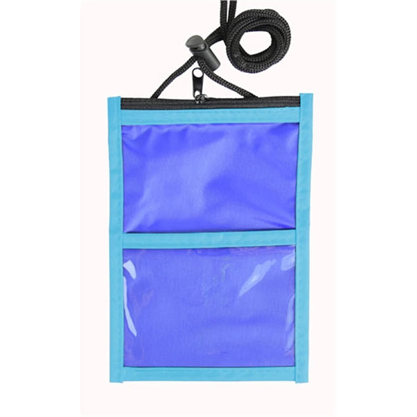Two Tone Neck wallet pouch w/ front zipper & printed Lanyard