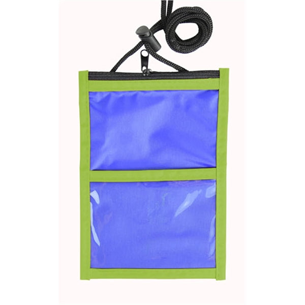 Two Tone Neck wallet pouch w/ front zipper & printed Lanyard