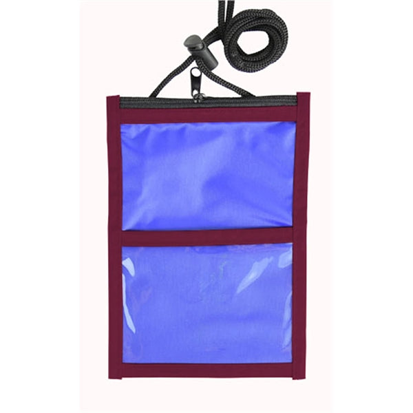 Two Tone Neck wallet pouch w/ front zipper & printed Lanyard