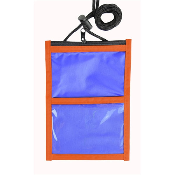 Two Tone Neck wallet pouch w/ front zipper & printed Lanyard