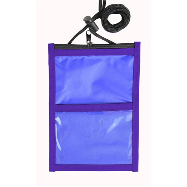 Two Tone Neck wallet pouch w/ front zipper & printed Lanyard