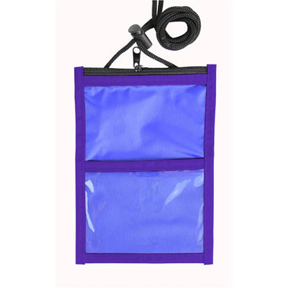 Two Tone Neck wallet pouch w/ front zipper & printed Lanyard