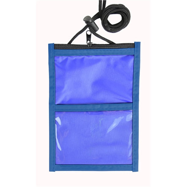 Two Tone Neck wallet pouch w/ front zipper & printed Lanyard