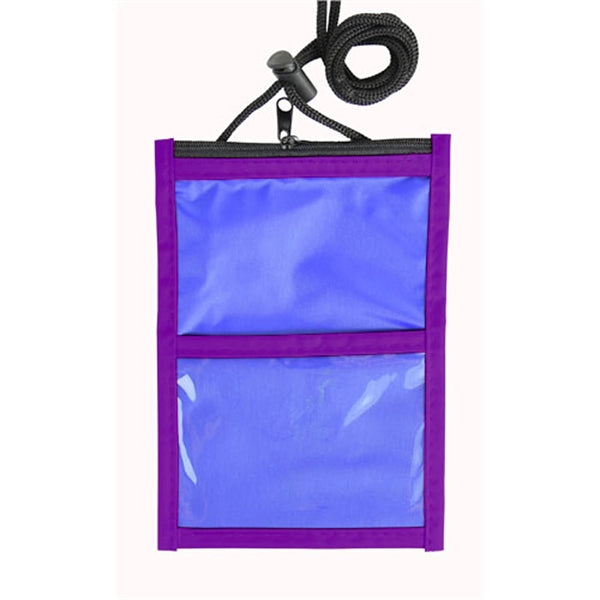 Two Tone Neck wallet pouch w/ front zipper & printed Lanyard