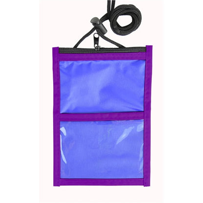 Two Tone Neck wallet pouch w/ front zipper & printed Lanyard