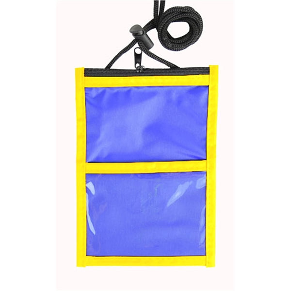 Two Tone Neck wallet pouch w/ front zipper & printed Lanyard
