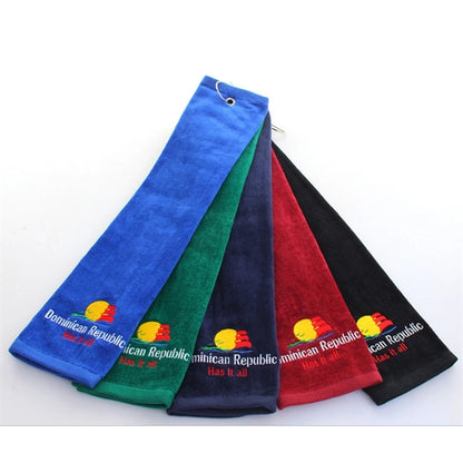450G 100% Cotton Embroidered Golf Towel w/ Carabiner 15.5 "