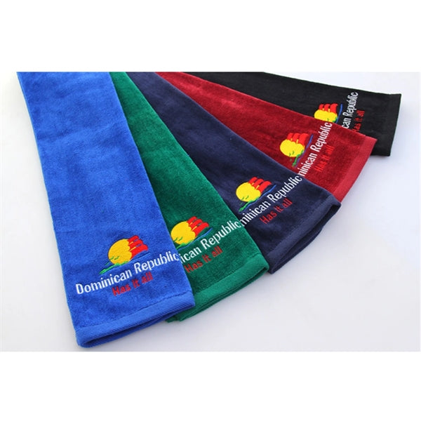 450G 100% Cotton Embroidered Golf Towel w/ Carabiner 15.5 "