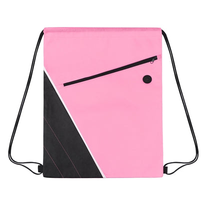 Non-woven Two Tone Drawstring Bag w/Front Pocket
