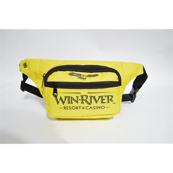 600D Polyester Fanny Pack w/ 3 Zippers (12.8"W X 5"H X 2"D)