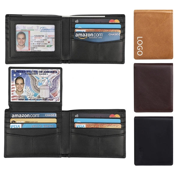 Genuine Leather RFID Blocking Bifold Wallet With 2 ID Window