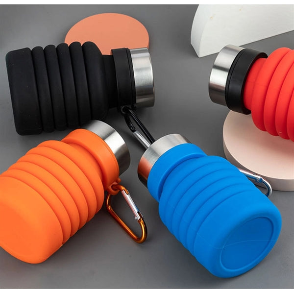 Collapsible Silicone Sports Bottle Carabiner 18oz