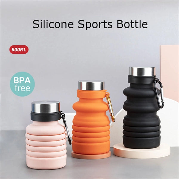 Collapsible Silicone Sports Bottle Carabiner 18oz
