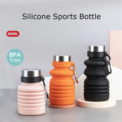 Collapsible Silicone Sports Bottle Carabiner 18oz