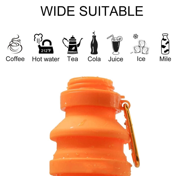 Collapsible Silicone Sports Bottle Carabiner 18oz