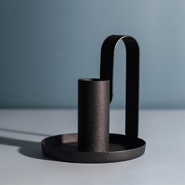 Black Wrought Iron Candle Base With Handle