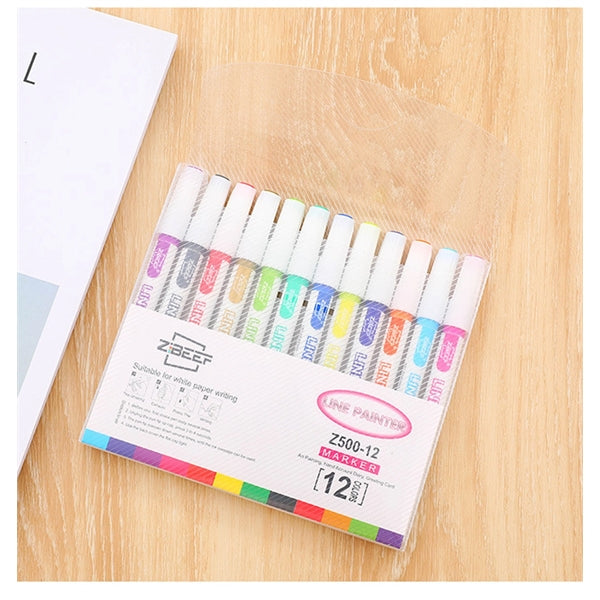12 Colors Set Double Line Pen