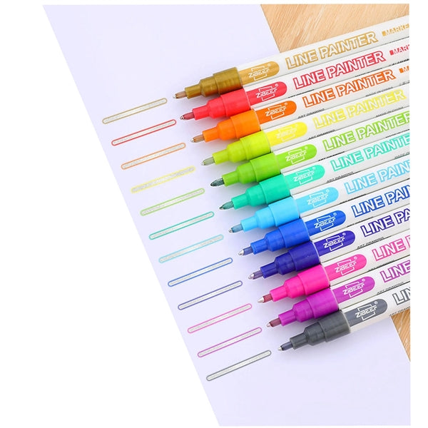 12 Colors Set Double Line Pen
