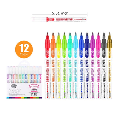 12 Colors Set Double Line Pen