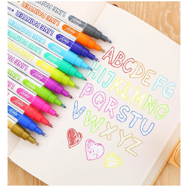 12 Colors Set Double Line Pen