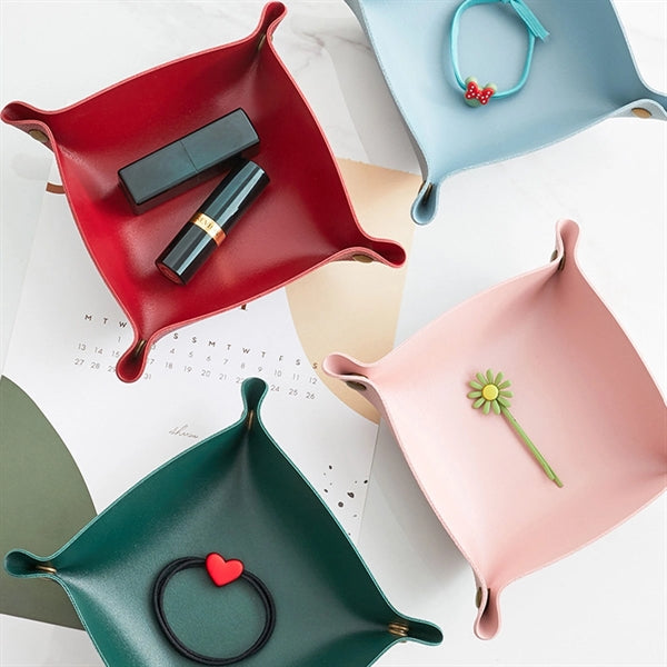 Foldable leather storage tray