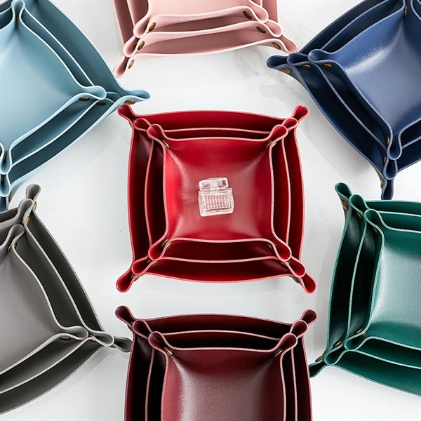 Foldable leather storage tray
