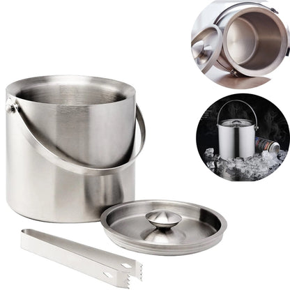 3L Double-wall Ice Bucket with Lid and Tong