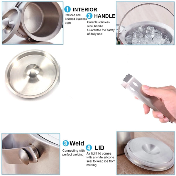 3L Double-wall Ice Bucket with Lid and Tong