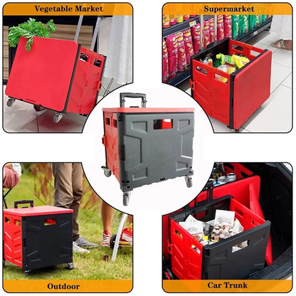 Folding Rolling Crate Handcart with 4 Rotate Wheels