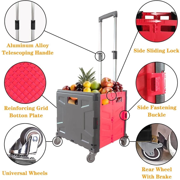 Folding Rolling Crate Handcart with 4 Rotate Wheels
