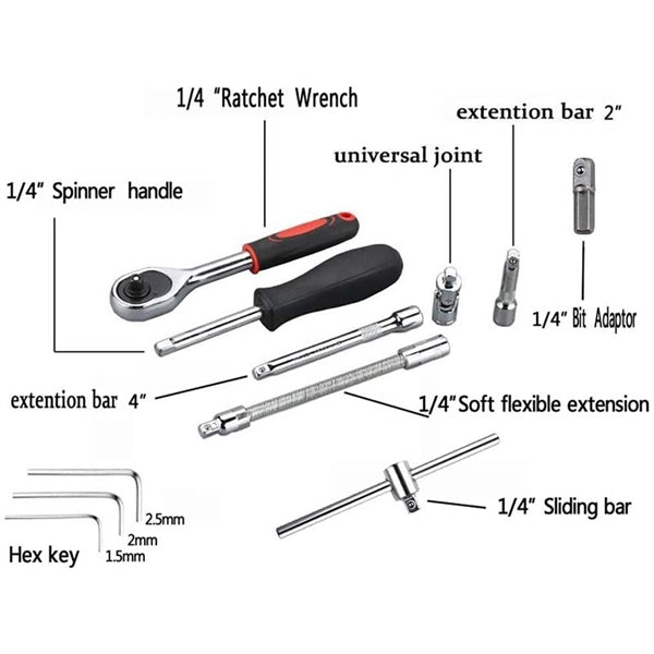 46pcs 1/4-Inch Socket Set Car Repair Tool
